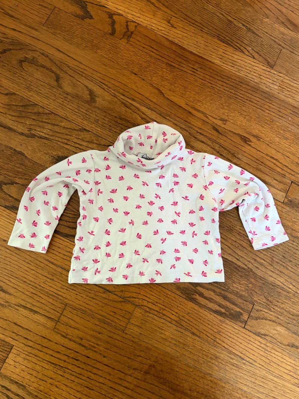 Vintage Lilly Pulitzer 3T Long-Sleeve Cotton Pink Bees Floral Turtleneck Top